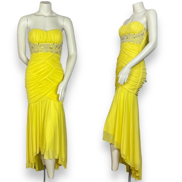 City Triangles‎ Prom Dress Yellow Ruched Jeweled Strapless Size 3 Juniors Formal - Picture 1 of 11